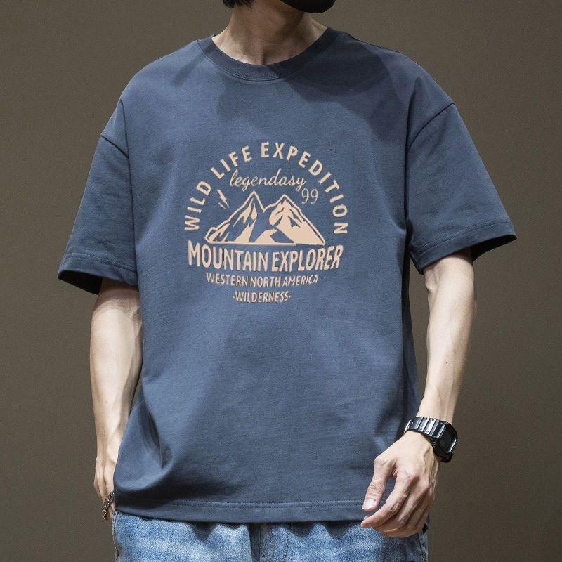 Мужская футболка oversize American Retro Cotton 2024 года — свободная, модная, с коротким рукавом, летняя базовая модель