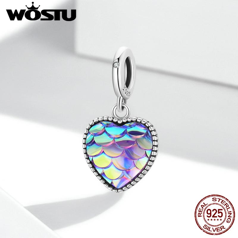 WOSTU Изысканная красивая подвеска из стерлингового серебра 925 пробы с рыбьей чешуей, подходящая для браслета, ювелирных украшений
