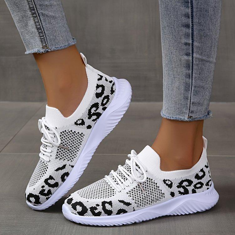 Женские повседневные туфли на танкетке из материала Flyknit с леопардовым принтом больших размеров - Коллекция весна/осень 2023