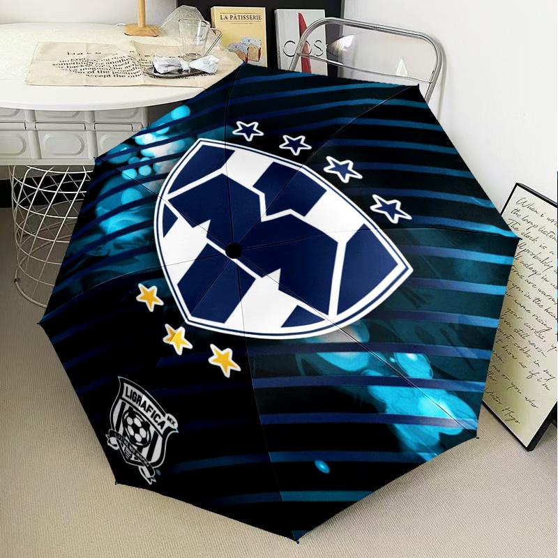 1PC Monter-rey Football Crest Art Printed Umbrella Folding umbrella, automatic umbrella 8-Frame for Travel, camping Fan gifts Christmas Gifts
