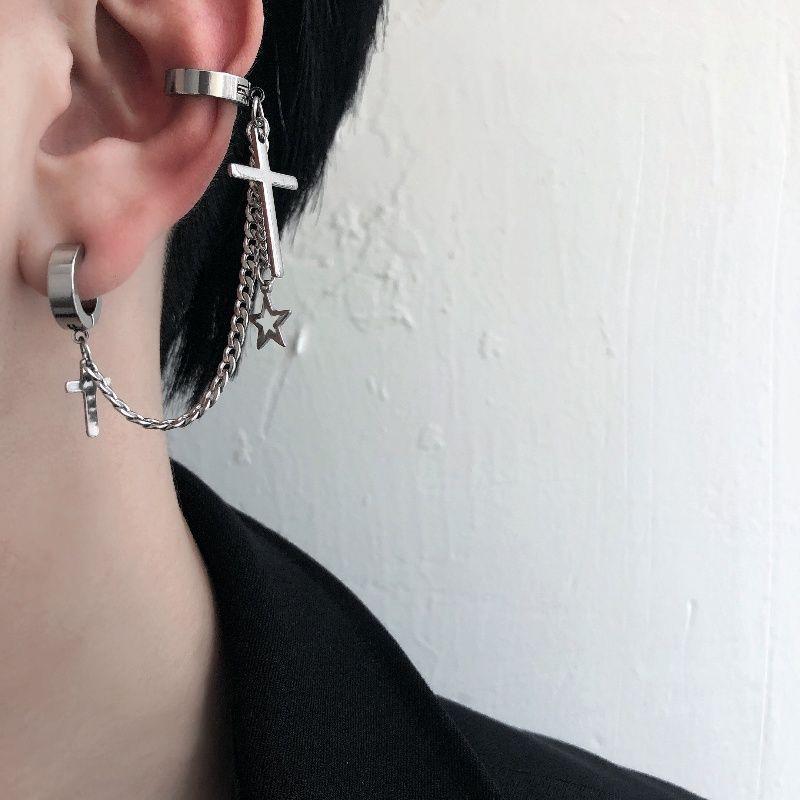 Серьги-унисекс из титановой стали Star Cross - универсальные корейские хип-хоп крутые клипсы