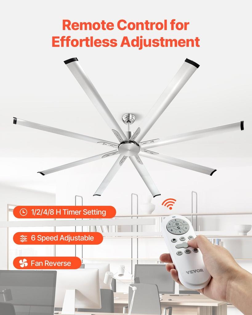 213 cm Aluminum Ceiling Fan Without Light Remote Control Brushed Nickel