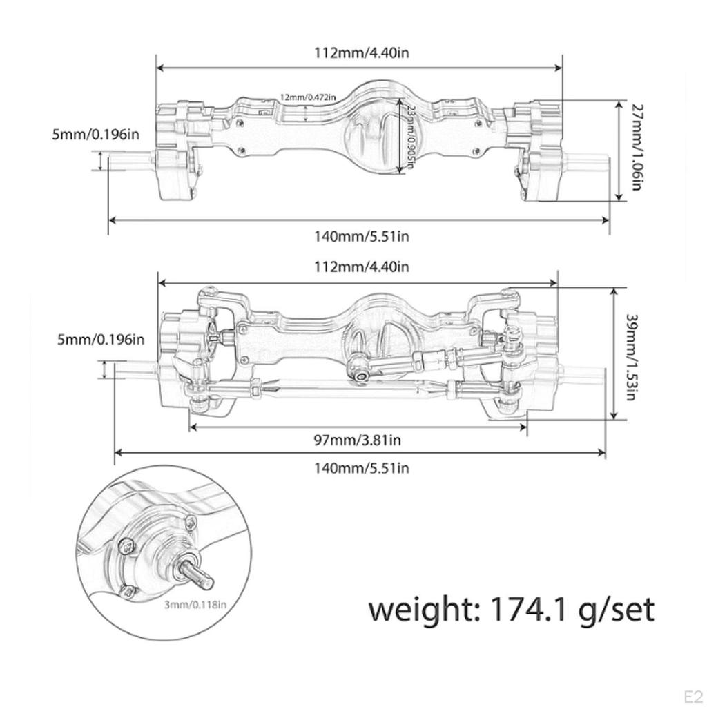 Aluminum Alloy RC Car Front Rear Axle, Easy to Install, Upgrade Complete Set for 1:16 C14 C24 DIY