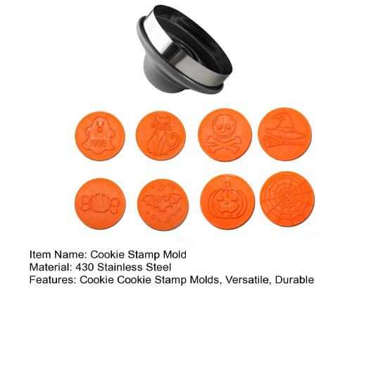 Cookie Cutters for Halloween 8pcs Magnetic Stamp Molds, Pumpkin Ghost And Skeleton Patterns Mold Design, Interchangeable Stainless Steel Embossed