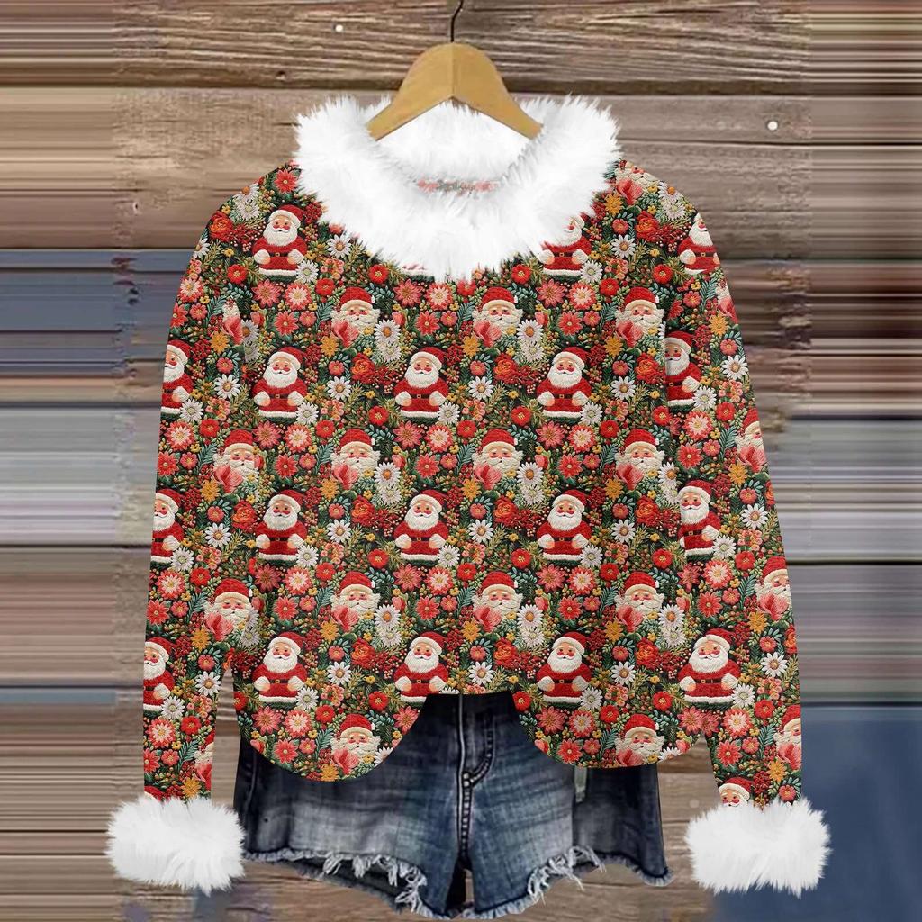 Свитшоты для женщин Вязаный свитер Милая рубашка Осенний круглый вырез Пуловер с меховым воротником Топы