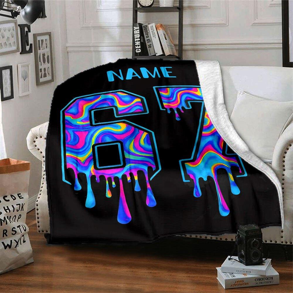 Vibrant 67 Drip Art Gift Personalized Blanket Personalized Text Ultra Soft Suitable For Sofa Couch Office Bed Picnics Four Seasons Universal Digital