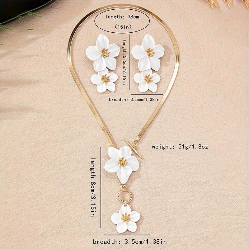 Elegant Flower Pendant Necklace and Earrings Jewelry Sets for Women Necklace Earring Suitable for Holiday Wedding