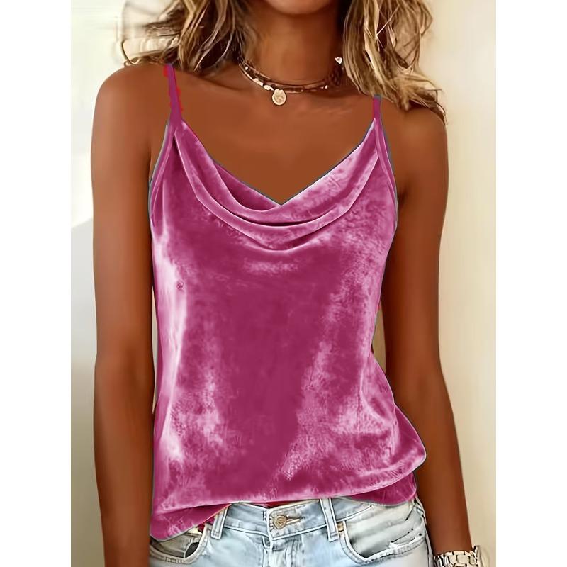 QICED Women's Fashion Casual Solid Color Print Sleeveless V-Neck Blouses & Shirts