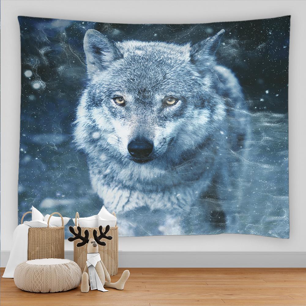 Гобелен с изображением волка, фон, психоделический настенный гобелен в этническом стиле для дома, гостиной, спальни, художественное украшение, пляжная подушка, гобелен