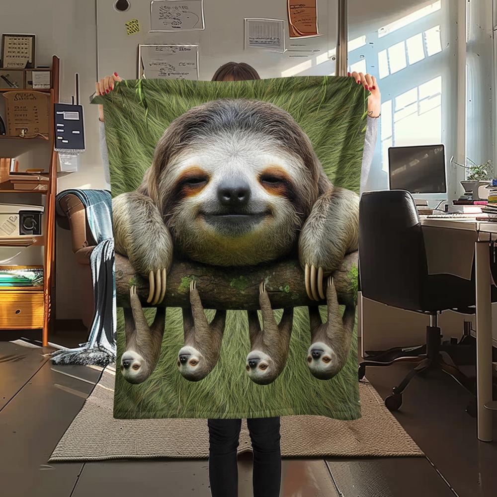 1Pc Fox and Sloth Print Flannel Blanket, High quality Comfortable for All Seasons, Home Decor, Warmth and Comfort, Perfect for Gifts