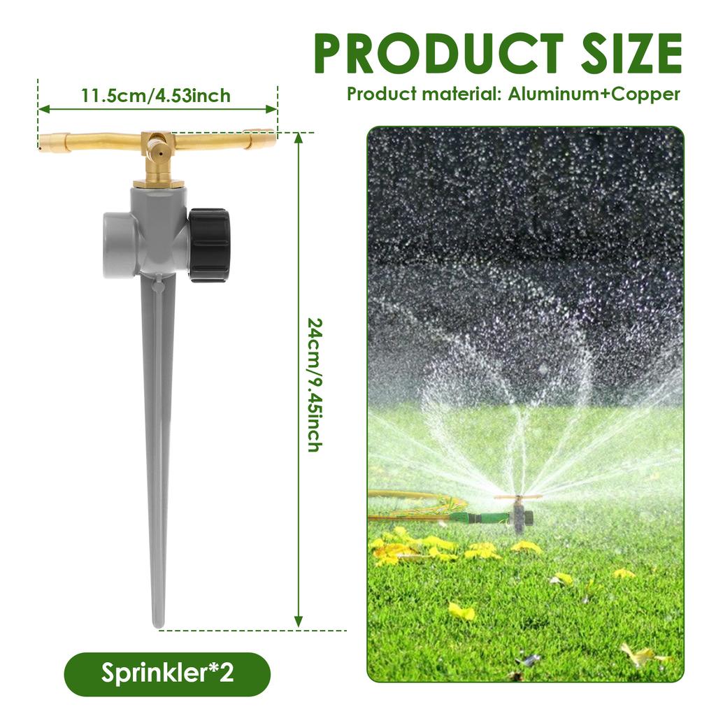 2 шт. Газонный трезубец водяной разбрызгиватель Вращение на 360 градусов Простой в использовании Сплав алюминия Садовый шип Распылитель с 3-рычажным латунным соплом