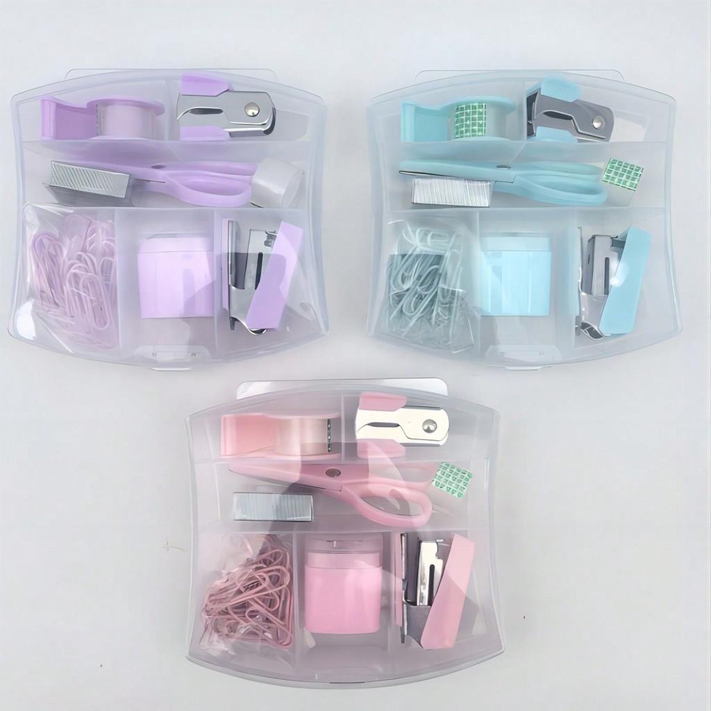 Portable Mini Office Stationery Set With Hole Punch, Staple Lifter