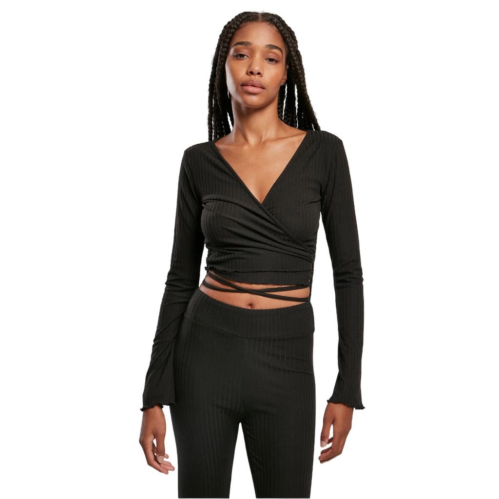 Urban Classics Womens/Ladies Ribbed Wrap Long-Sleeved Crop Top