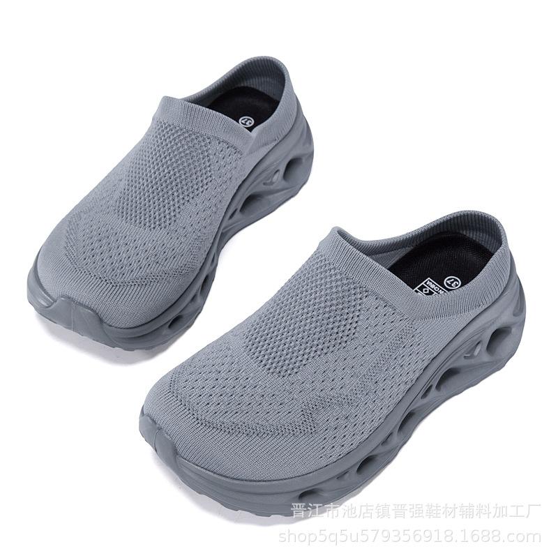 Breathable wide-headed shoes, flying-woven sports shoes, casual couple's hiking non-slip barefoot half-tray socks shoes