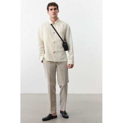 Брюки HM Linen Blend Tailored Regular Fit светло-бежевого цвета