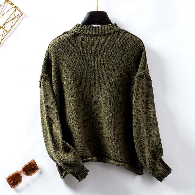 Solid Colour Pullover Women's Plus Size Sweater Autumn and Winter Loose Round Neck Reverse Lantern Sleeve Sweater