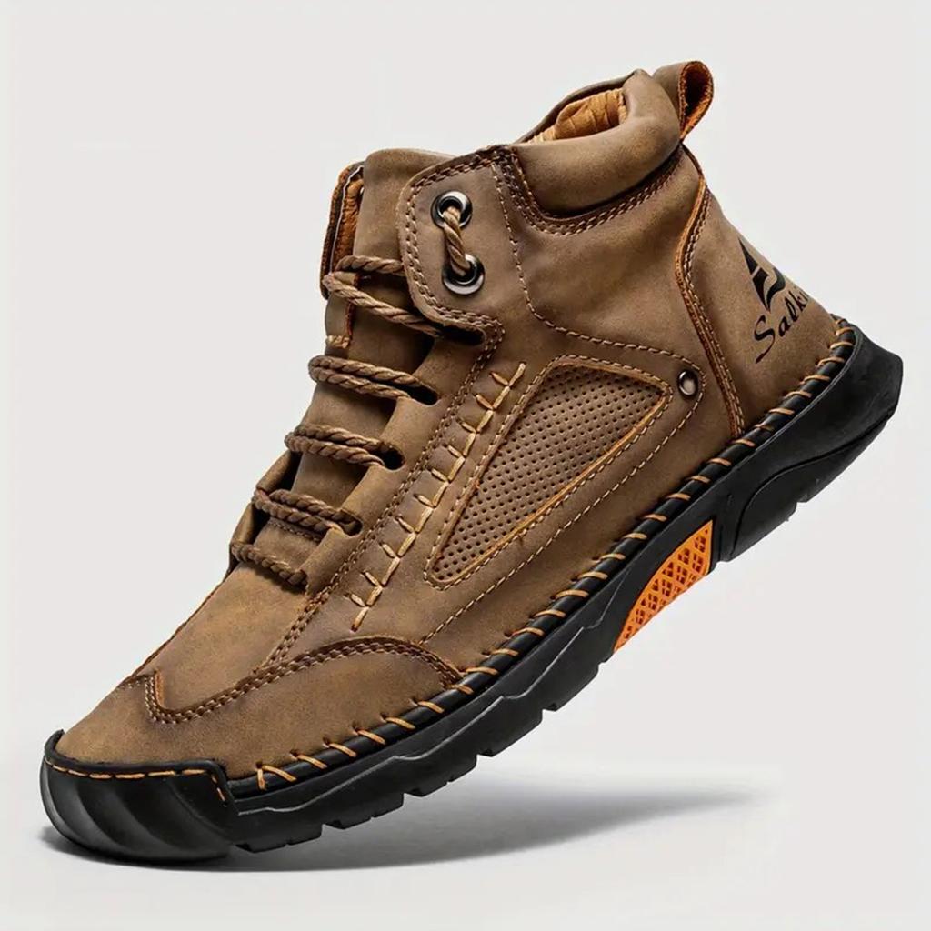 Men's Large Size Handmade Vintage Boots, Fashionable Lace-Up High-Top Casual Shoes, Spring and Autumn Outdoor Hiking and Trekking Boots