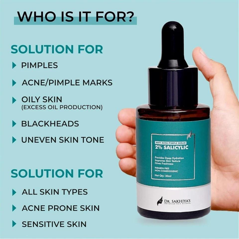 Dr. Sakhiya's 2% Salicylic Acid Anti Acne Pimple Serum For Glowing Skin 30ml