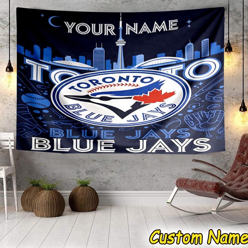Custom Name Blue Jays Baseball Season Tapestry Room Decoration Wall Hanging for Living Room Bedroom, dormitory, Birthday and Christmas gifts