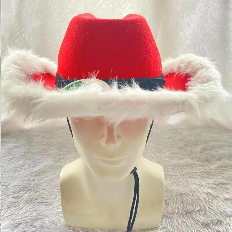Red Christmas Cowboy Hat, Unisex Holiday Celebration Decoration Hat, Christmas Atmosphere Decoration Personalized Hat