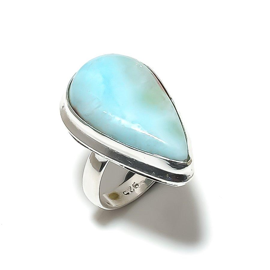 Подарочное кольцо из серебра 925 пробы с натуральным карибским ларимаром, размер 6, a2h34