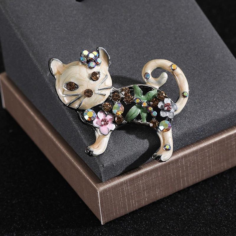 1 шт. Металлическая женская эмалевая повседневная брошь-булавка в виде цветка и животного, подарки, броши со стразами, броши в виде кошек