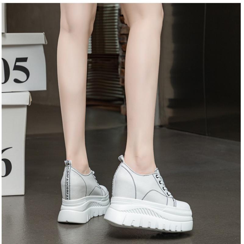 Fashion High Quality 12cm Synthetic Genuine Leather Boot Ankle Women Autumn Spring Cowboy Platform Wedge High Brand Chunky Sneaker Shoes