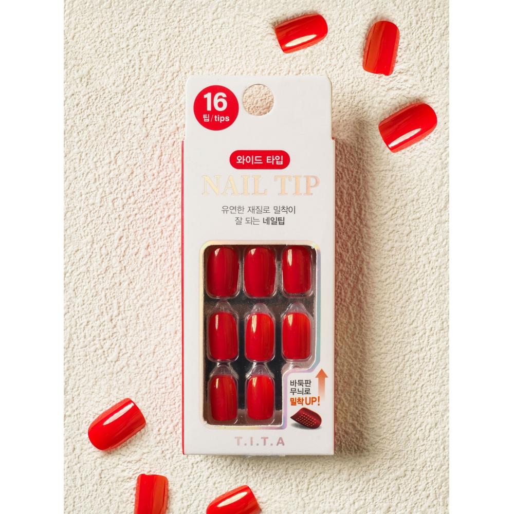 Набор из 16 накладных ногтей Daiso Solid Rose Red