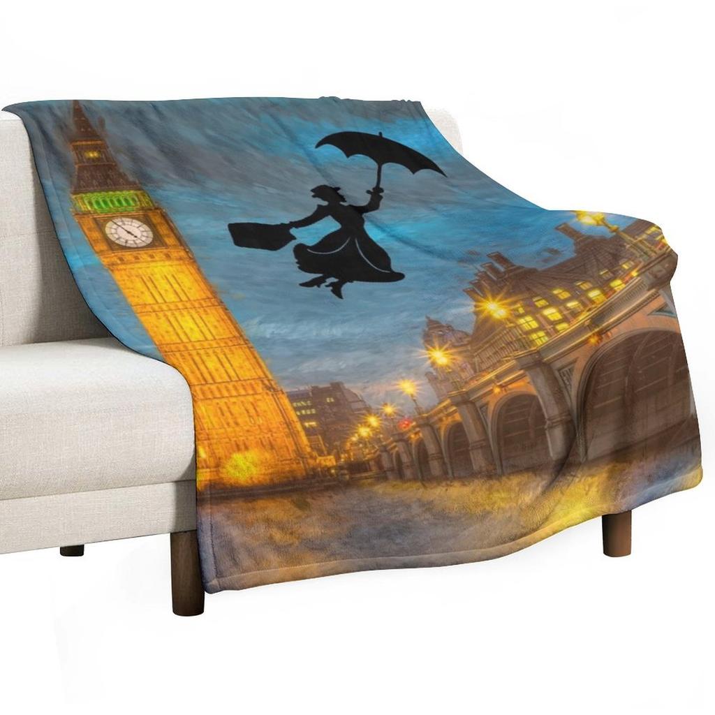 Magical Nanny Over London Throw Blanket Softest anime Hair Moving Blankets