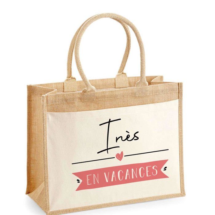 Cabas - PLANETEE - Jute avec poche Ines en Vacances - Coton - Imprimé en France - Grande contenance