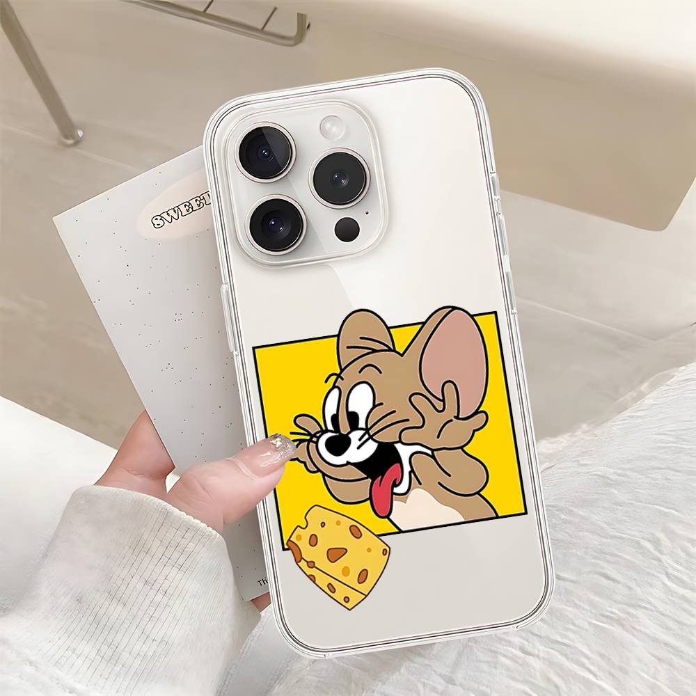 Милый Чехол для Телефона с Джерри и Томом Для IPhone 17 16 15 14 Plus 13 12 11 Pro Max Задняя Крышка Телефона Прозрачный Ударопрочный Чехол