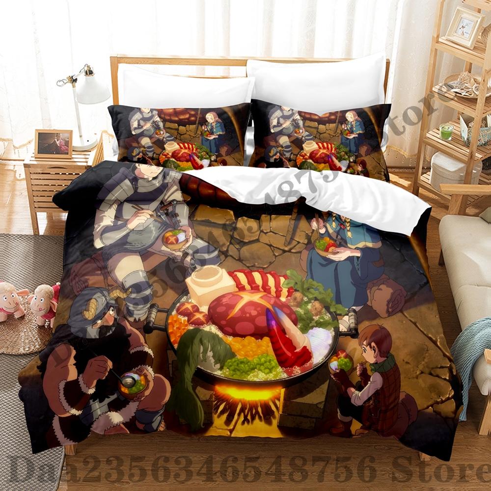 Delicious in Dungeon Bedding Set Single Twin Full Queen King Size Bed Set Adult Kid Bedroom Duvetcover Sets Anime Bed Sheet Set