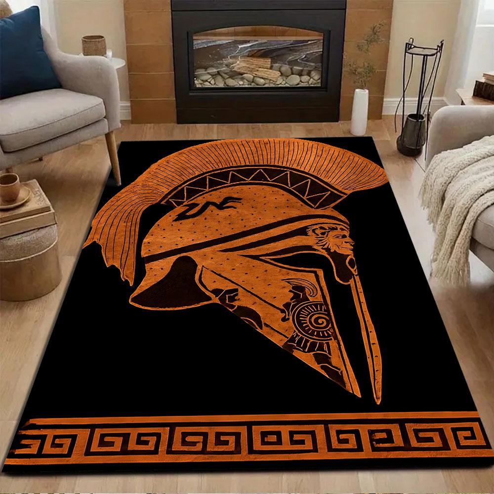 "Ancient Greek Spartan Warrior Helmet Design" Patterned carpet, non slip mat suitable for living room and bedroom sofas
