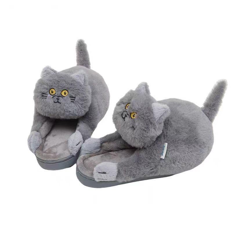 Fashion Slippers Cuddly Hug Cat Women Men Winter Home Slides Floor Shoes Furry Slippers Girl White Mules Funny Cute Gift Slippers