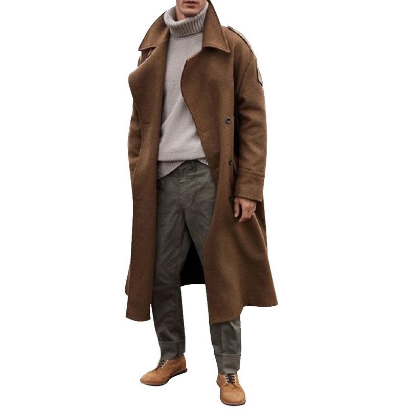 New Autumn and Winter Men's Long Woolen Coat Extra Long Over The Knee Coat