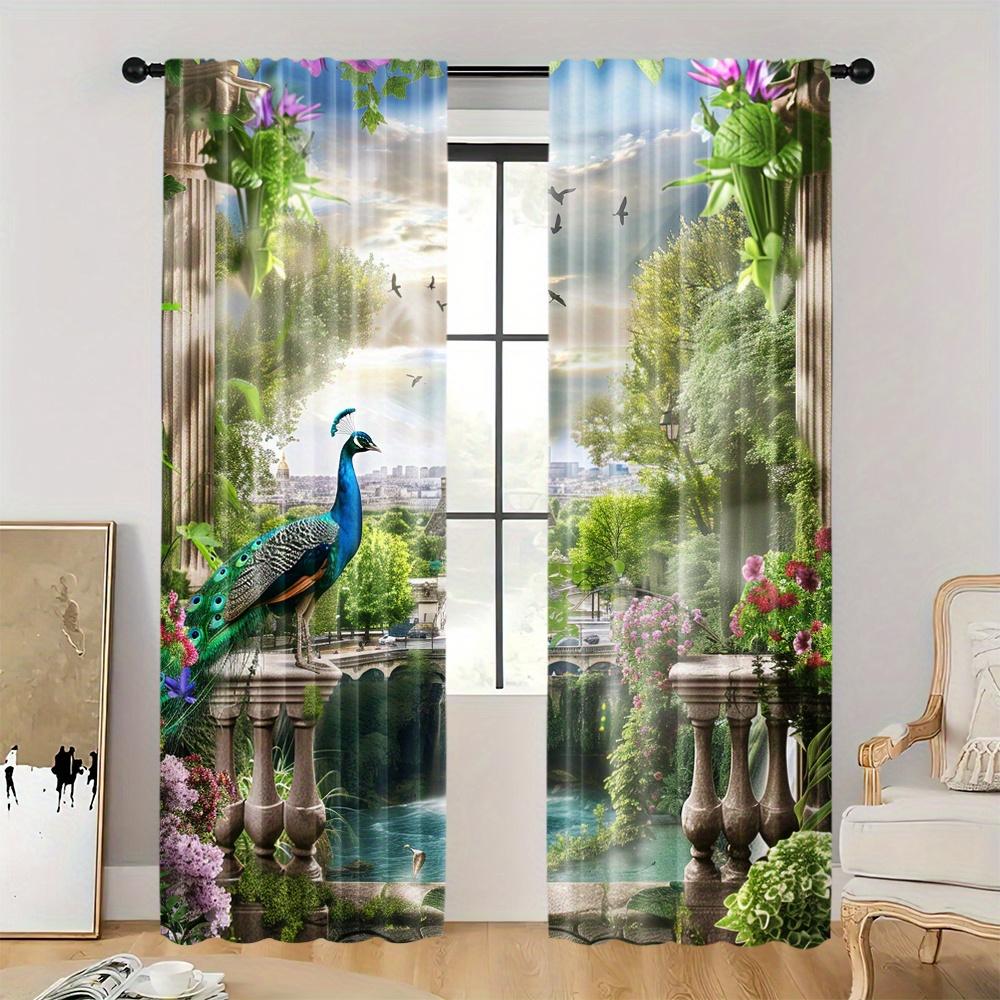 Комплект из 2 предметов, яркий узор «павлин», шторы с карманами на штанге для гостиной, кухни, спальни, жалюзи, домашний декор, шторы