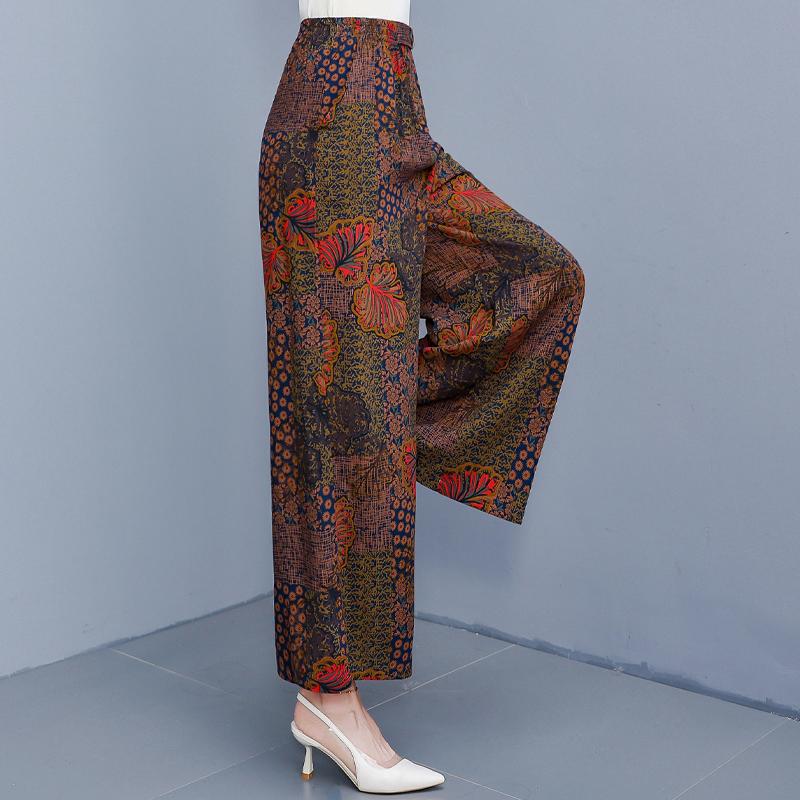 Элегантные летние брюки с высокой талией для женщин, повседневные широкие брюки с эластичной талией, винтажная одежда больших размеров