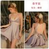 Women's Satin Lace Deep V Backless Tie Sleep Dress with Robe Lounge Set