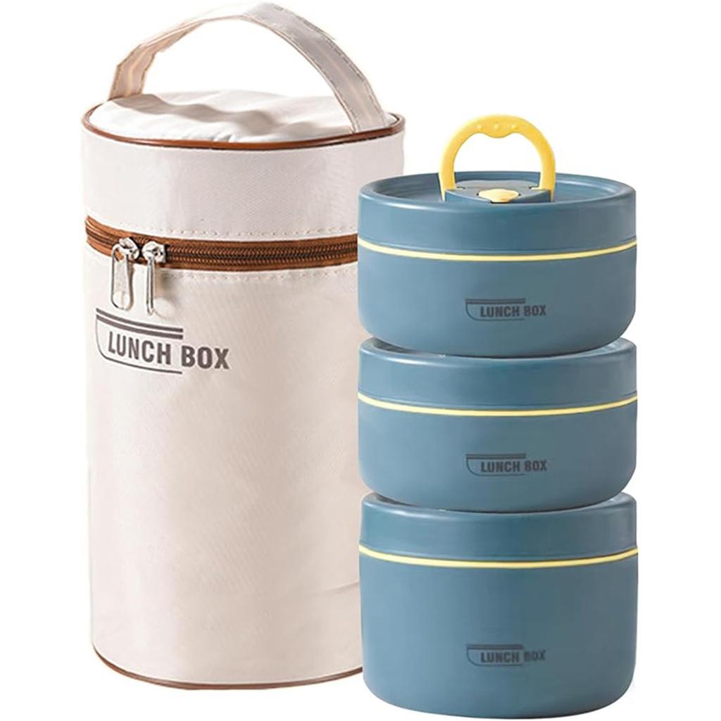 Portable Insulated Food Lunch Container Set With Thermal Lunch Box 3 Separate Stackable Lunch Container For Adult Kids