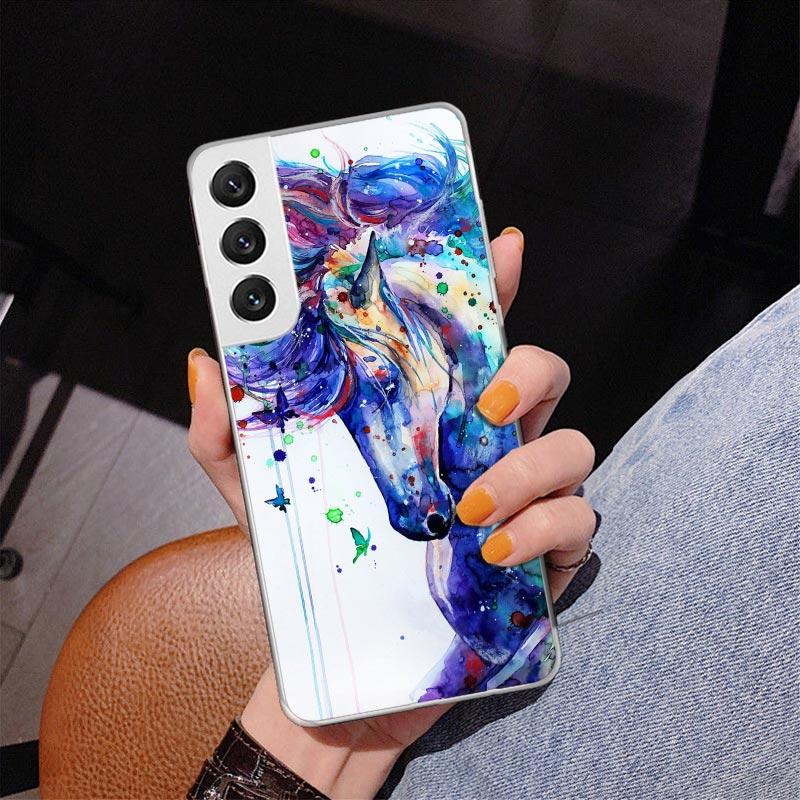 Animal Oil Painting Horse Phone Case For Samsung Galaxy S24 S25 Edge S26 Ultra S23 S22 S21 Plus S20 FE + Personalized Print Cove