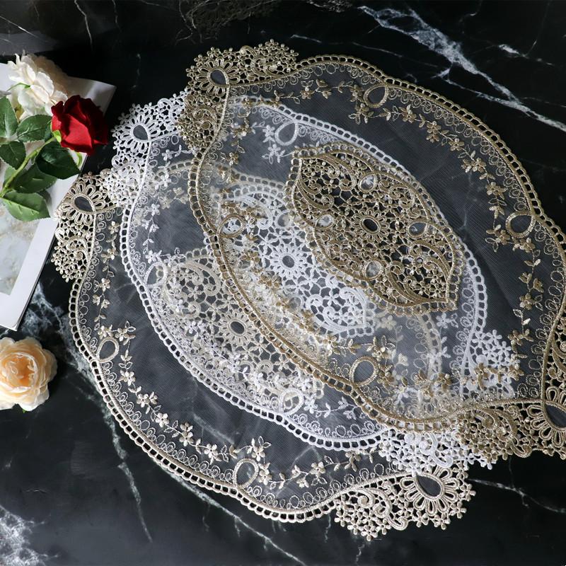 Luxury Oval Embroidered European Transparent Placemat Table Mat Hotel Villa Home Furniture Party Coaster Decorative Cover Cloth