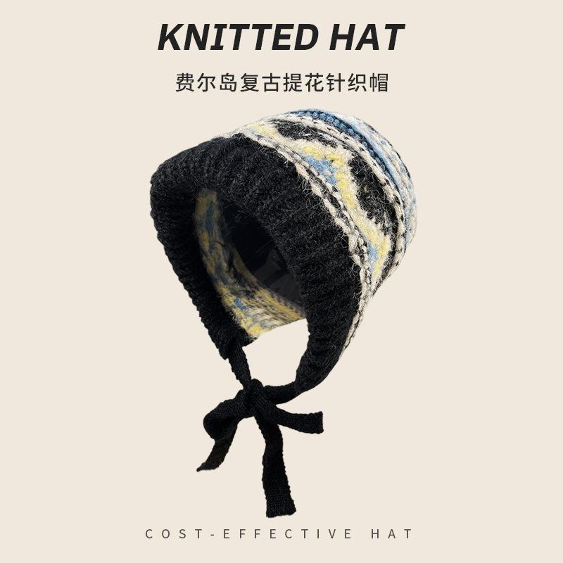 Шапка-балаклава женская зимняя, большой окружности головы, ветрозащитная и теплая, с защитой ушей, вязаная шапка, подчеркивающая лицо, маленькая шерстяная шапка