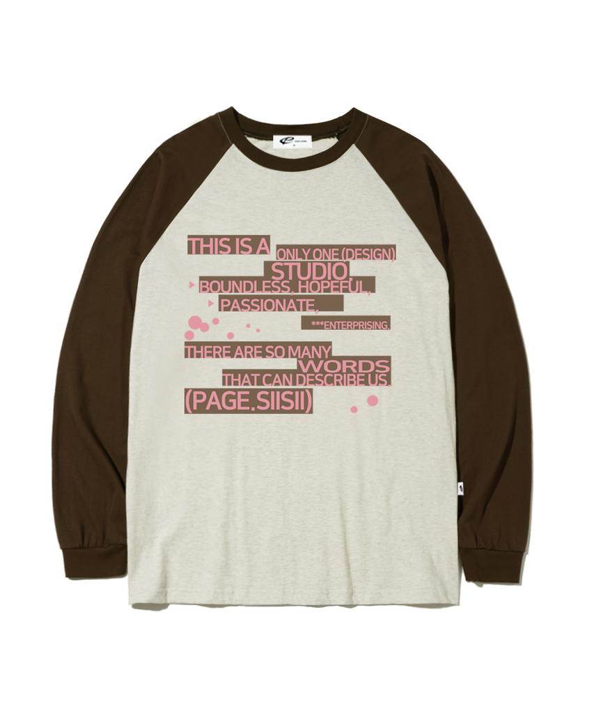 PAGESIISII Square Box Text Print Oversized Long Sleeve Brown
