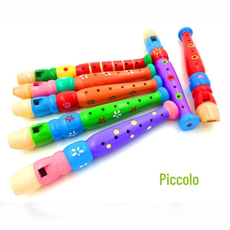 Wooden Cartoon Recorder Flute: 6-Hole Piccolo Wind Instrument for Infants and Toddlers