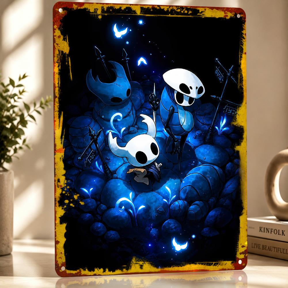 Персонажи Hollow Knight в Синих Пустошах Металлическая Пластина Идеальный Подарок для Фанатов Любителей Индивидуальное Настенное Искусство Металлическая Табличка для Декора Комнаты