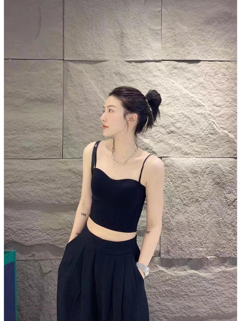 Women's Ice Silk Camisole with Fixed Cup Design - Stylish Outerwear Top