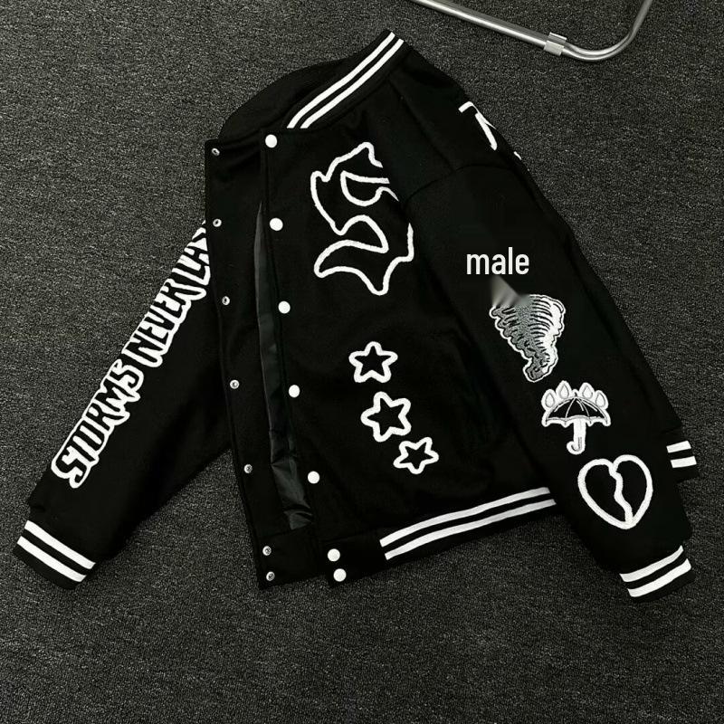 Кожаная бейсбольная куртка AC Milan с вышивкой, для тяжелых условий