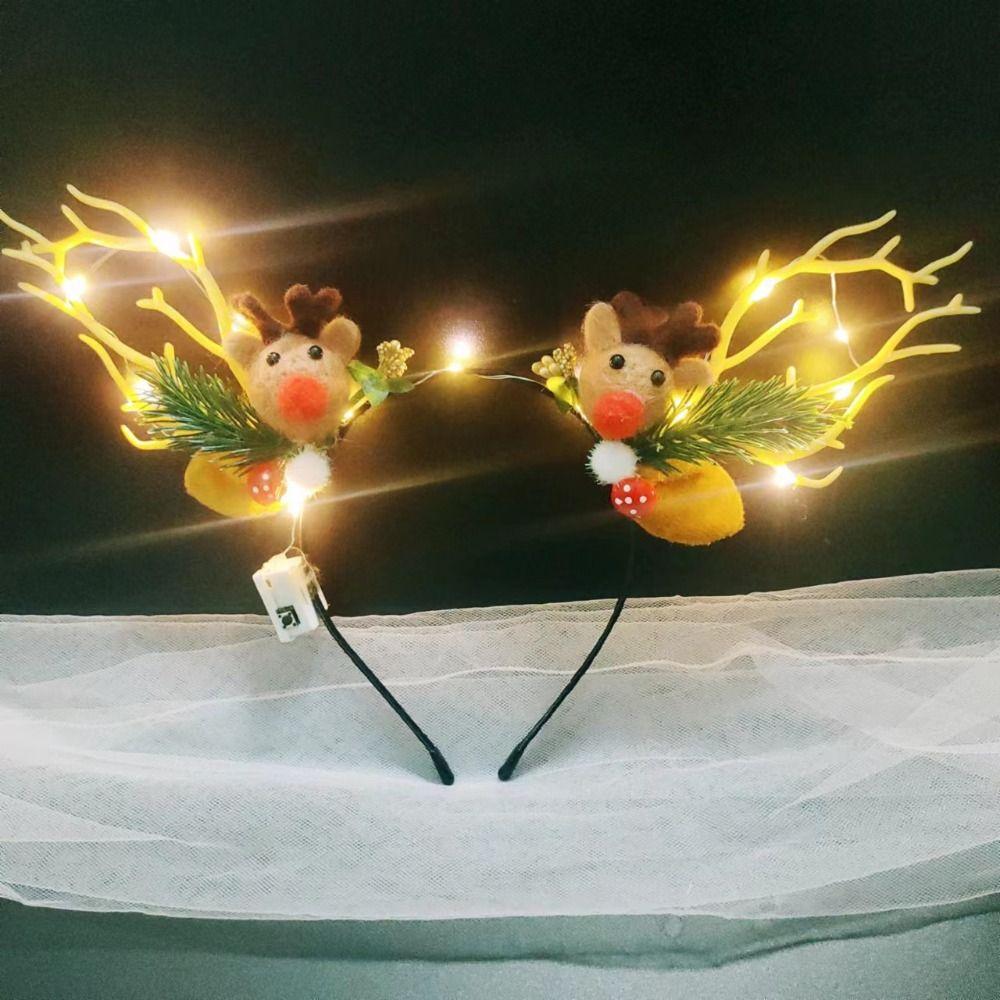 Обруч для волос Светодиодная рождественская повязка на голову Светодиодная светящаяся повязка на голову Милая повязка на голову с оленьими ушками и рогами Девочка