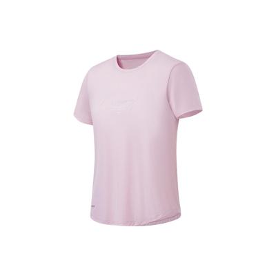 Li Ning однотонный свитер с круглым вырезом и буквенным принтом, футболка с коротким рукавом, женские топы, розовый ATST590-3