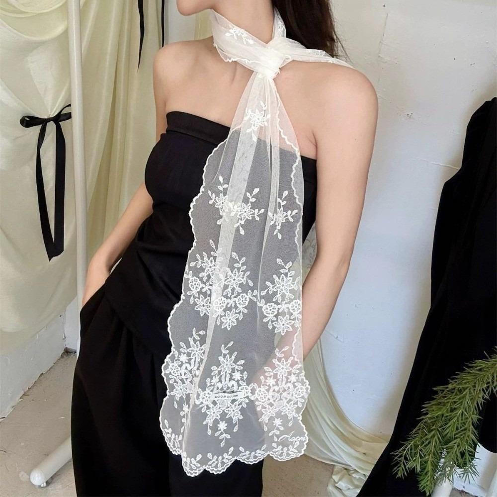 140×30cm Embroidered Headband Elegant Lace Scarf Versatile Neck Scarf for Women